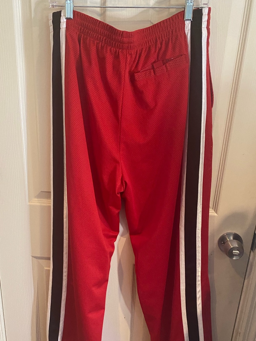 Mens Red Athletic Track Pants with Side Stripes